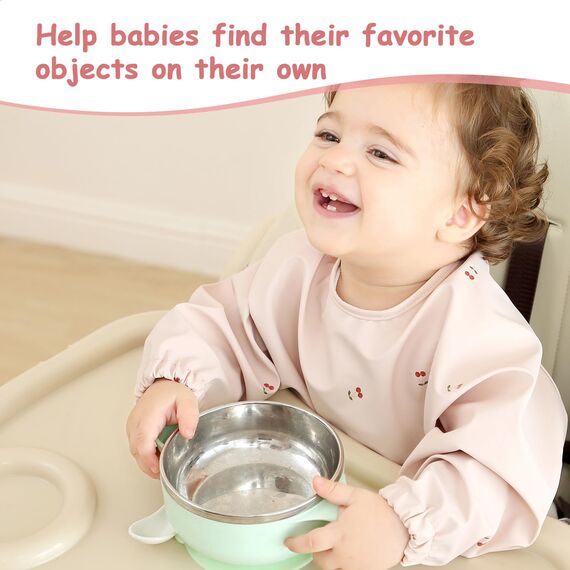 PewinGo Entwöhnungslätzchen mit langen Ärmeln & BLW, weiches und hautfreundliches Material, wasserdicht und leicht zu reinigen & maschinenwaschbar, für Babys Kleinkinder (Rosa)