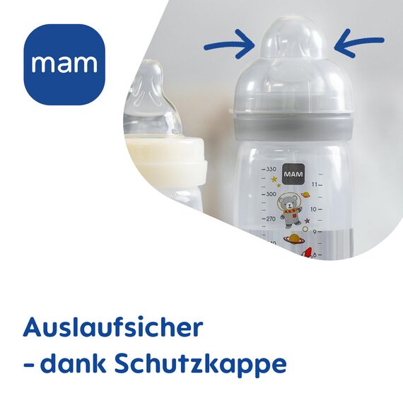 MAM Easy Active Babyflasche | 4+ Monate | Stillfreundliche Milchflasche | Trinkflasche für Babys mit Sauger Größe 2 aus SkinSoft Silikon | 330 ml | Tiger