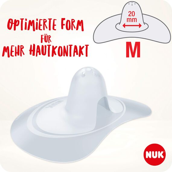 NUK Stillhütchen | Brusthütchen zum Stillen | schützt vor wunden Brustwarzen | dünnes Silikon | Größe M (20mm) | inklusiv Schutzdose | 2 Stück (Packung mit 2)