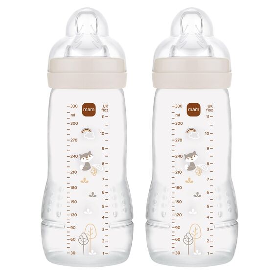 MAM Easy Active Babyflasche | 4+ Monate | Stillfreundliche Milchflasche | Trinkflasche für Babys mit Sauger Größe 2 aus SkinSoft Silikon | 330 ml | Fuchs