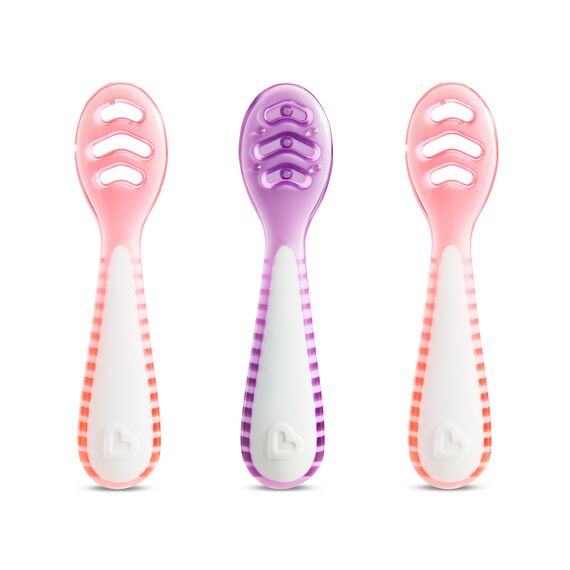 Munchkin Gentle Dip Mehrstufige Erste Löffel | Beikostlöffel für Babys ab 4 Monaten | Ideal für Babygeführte Beikost (BLW) | Ergonomisches Design | BPA-frei | Rosa & Lila | 3er-Pack