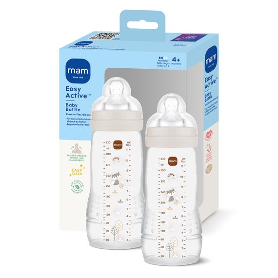 MAM Easy Active Babyflasche | 4+ Monate | Stillfreundliche Milchflasche | Trinkflasche für Babys mit Sauger Größe 2 aus SkinSoft Silikon | 330 ml | Fuchs