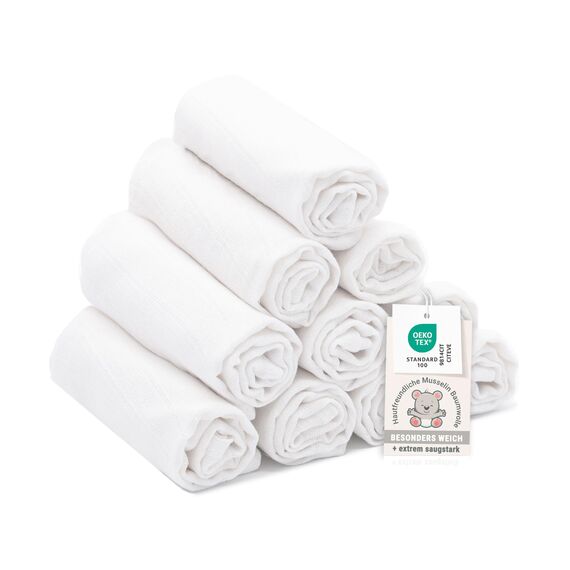 ZOLLNER 10er Set Waschlappen für Babys - in 35x50 cm aus Baumwolle - hautfreundliche Waschtücher - besonders weich und hautsympathisch - waschbar bis 95°C - in weiß