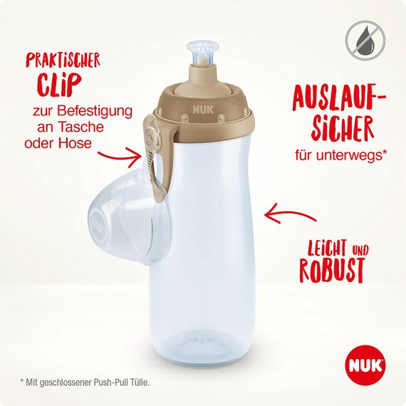 NUK Sports Cup Kinder Trinkflasche mit Chamäleon-Effekt | 24+ Monate | mit Farbwechsel | auslaufsichere Push-Pull-Trinktülle | Clip & Schutzkappe | BPA-frei | 450 ml | Pfau (lila)