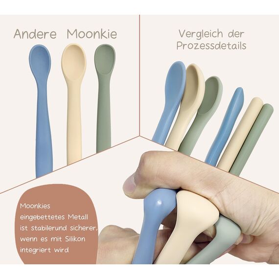 Moonkie Silikon-Baby-Löffel 4er-Set, Löffel mit weicher Spitze für die erste Phase der Säuglingsernährung, biegsame, kausichere Baby-Trainingslöffel, ideal für die Selbstfütterung und Led Weaning