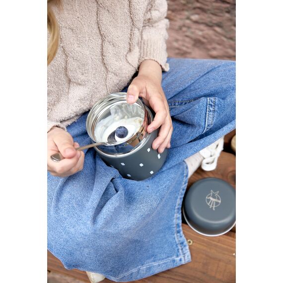LÄSSIG Baby Kinder Thermo Warmhaltebox Brei Snacks auslaufsicher Edelstahl 350 ml/Food Jar Happy Prints midnight blue