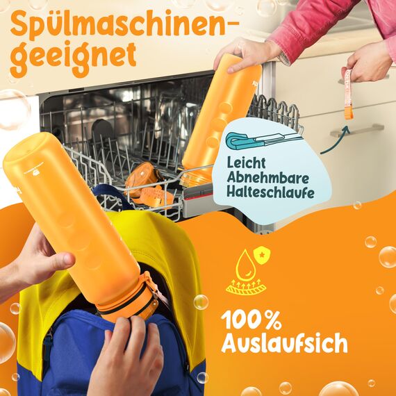 Funkelfuchs® - Trinkflasche für Kinder – 1000ml, Orange – Kohlensäure geeignet - 100% auslaufsicher - Wasserflasche spülmaschinenfest - für Kindergarten, Einschulung, Schule, Sport
