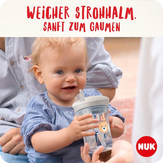 NUK Action Cup Trinkbecher Kinder | 12+ Monate | 230 ml | Drehdeckel mit weichem Strohhalm | auslaufsicher | BPA-frei | grüner Leopard