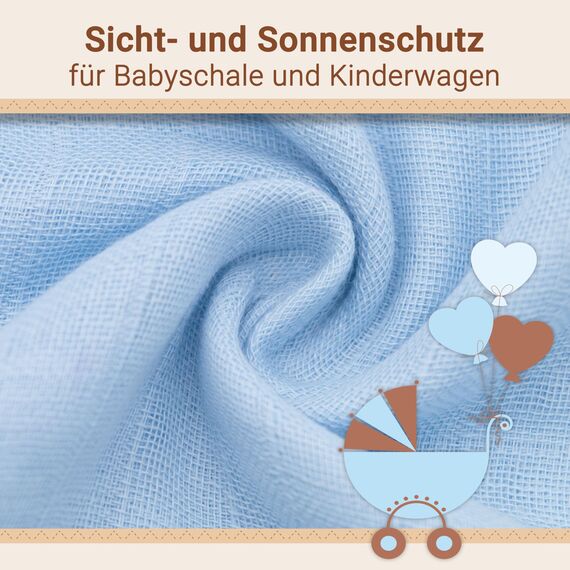 ZOLLNER 5er Set Musselin Spucktücher in 80x80 cm aus Baumwolle - hautfreundliche Mulltücher - besonders weich und extrem saugstark - waschbar bis 60°C - in hellblau