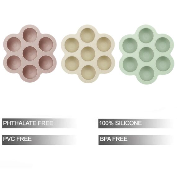 PandaEar 3er-Pack Babybrei Einfrierform Behälter mit Deckeln, Silikon Eiswürfelbehälter, Beikost Einfrieren Behälter für Babynahrung Aufbewahrung und Fruchtsauger (Pink/Grün/Leinen)
