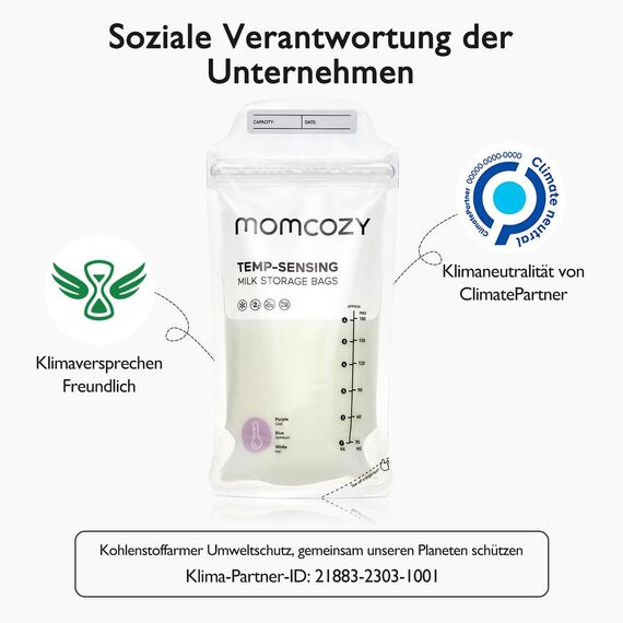 Momcozy Muttermilch-Aufbewahrungsbeutel, 200 Stück, Vorteilspack, Temp-Sensing Verfärbung, Milchaufbewahrungsbeutel zum Stillen, vorsterilisiert, hygienisch doppelt versiegelt, zum Einfrieren, 180 ml