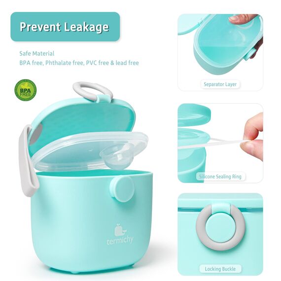Termichy Milchpulver Portionierer, Milchpulver-Spender, 250g luftdichter tragbarer Milchpulver-Behälter für Reisen, mit Schaber und Löffel (Blau, 2 Stücke)