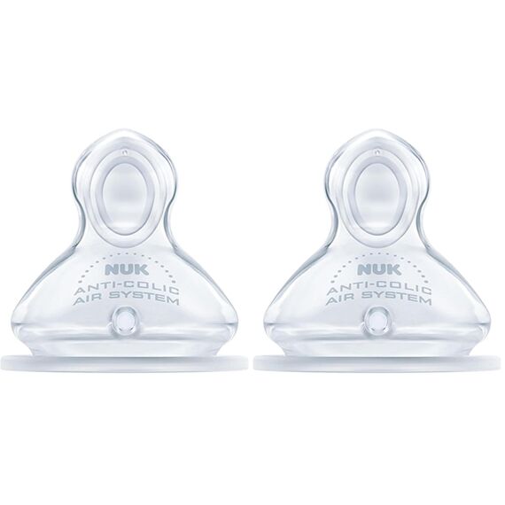 NUK First Choice+ Anti-Colic-Trinksauger Silikon, kiefergerechte NUK Form, Größe 1 (0-6 Monate) S für Tee, 2 Stück (2er Pack)