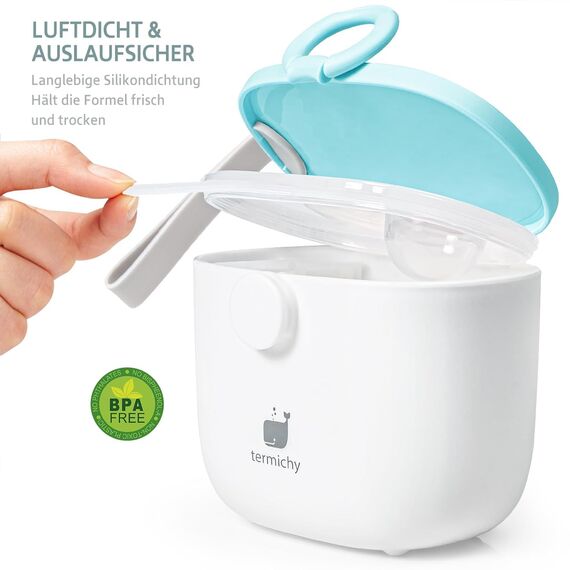 Termichy Milchpulver Portionierer, Milchpulver-Spender, 250g luftdichter tragbarer Milchpulver-Behälter für Reisen, mit Schaber und Löffel(Baby Blau,1 Stück)