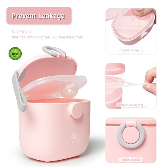 Termichy Milchpulver Portionierer, Milchpulver-Spender, 250g luftdichter tragbarer Milchpulver-Behälter für Reisen, mit Schaber und Löffel (Rosa, 2 Stücke)