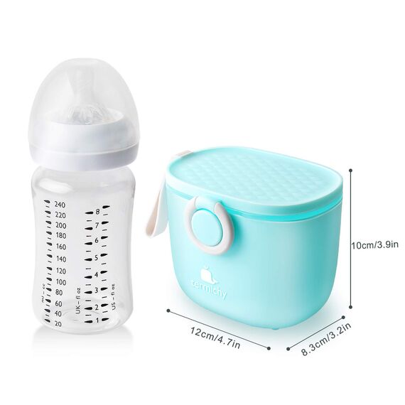 Milchpulver Portionierer, Termichy Milchpulver-Spender, 250g luftdichter tragbarer Milchpulver-Behälter für Reisen, mit Schaber und Löffel (Blau,1 Stück)