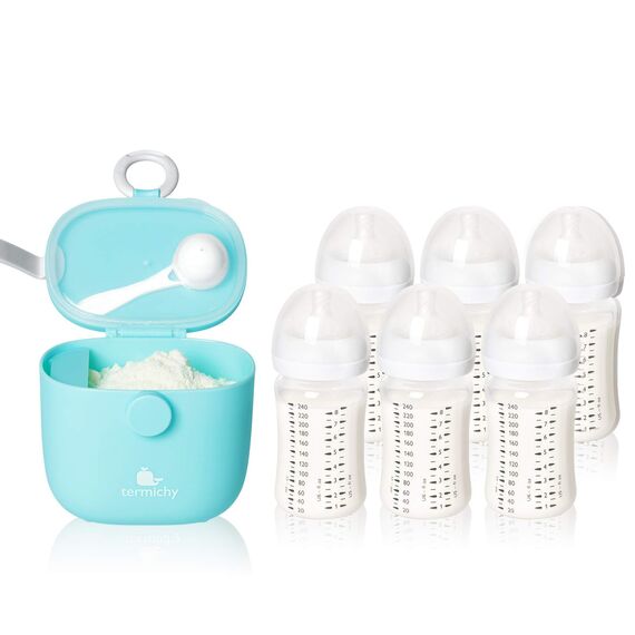 Milchpulver Portionierer, Termichy Milchpulver-Spender, 250g luftdichter tragbarer Milchpulver-Behälter für Reisen, mit Schaber und Löffel (Blau,1 Stück)