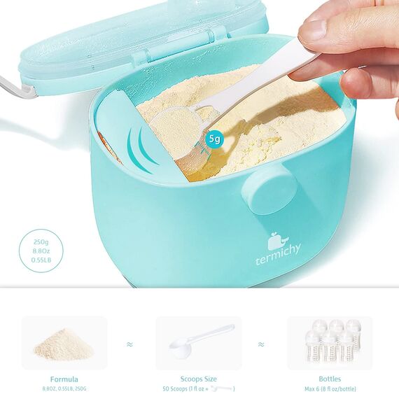 Termichy Milchpulver Portionierer, Milchpulver-Spender, 250g luftdichter tragbarer Milchpulver-Behälter für Reisen, mit Schaber und Löffel (Blau, 2 Stücke)