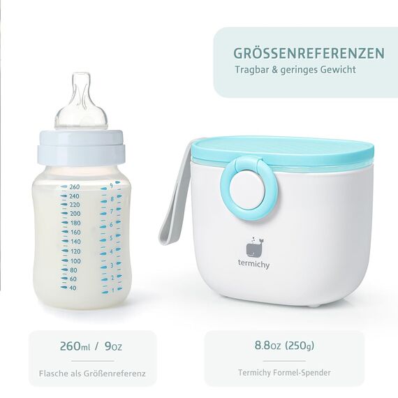 Termichy Milchpulver Portionierer, Milchpulver-Spender, 250g luftdichter tragbarer Milchpulver-Behälter für Reisen, mit Schaber und Löffel(Baby Blau,1 Stück)