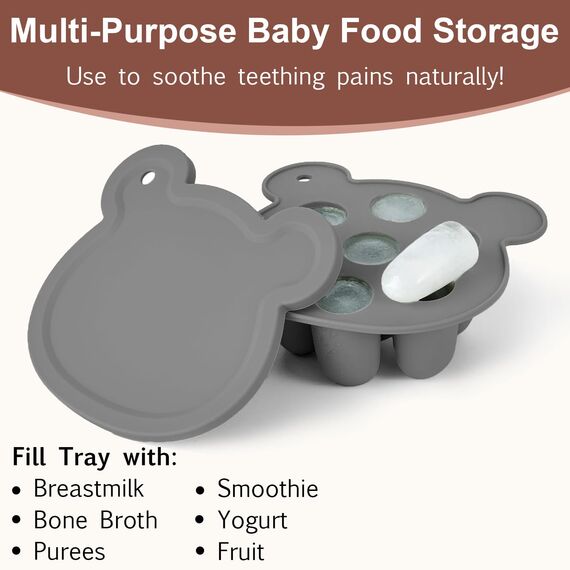 Silikon Fruchtsauger Baby: Schnuller und Muttermilch, Eis am Stiel, Gefrierschrank, Aufbewahrungsbehälter für Babynahrung, Eiswürfel für Babyzahnen und Selbstfütterung (Dark Gray)