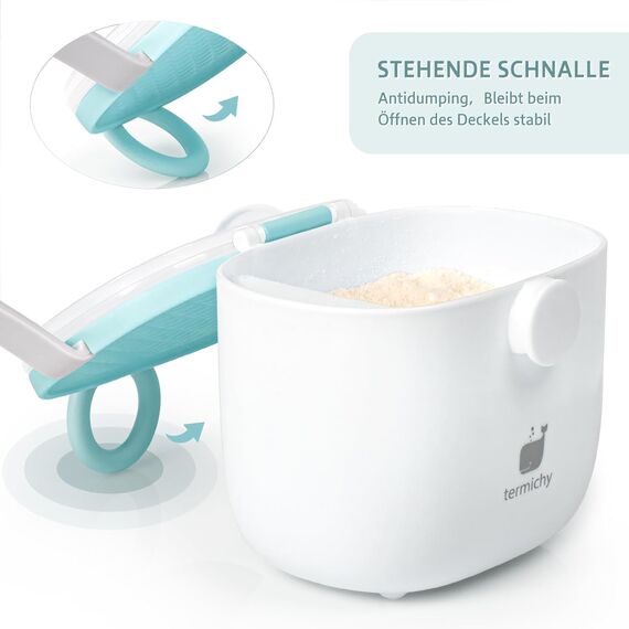 Termichy Milchpulver Portionierer, Milchpulver-Spender, 250g luftdichter tragbarer Milchpulver-Behälter für Reisen, mit Schaber und Löffel(Baby Blau,1 Stück)