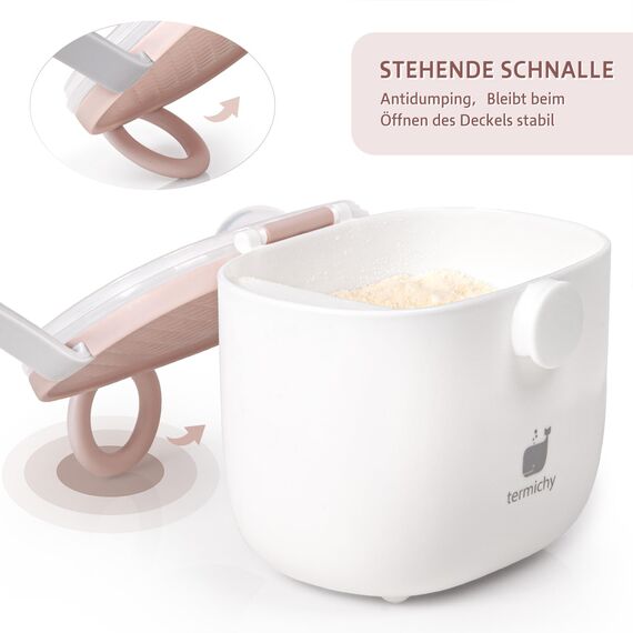 Milchpulver Portionierer baby, Termichy Milchpulver-Spender, 250g luftdichter tragbarer Milchpulver-Behälter für Reisen, mit Schaber und Löffel (Rosa und weiß,1 Stück)