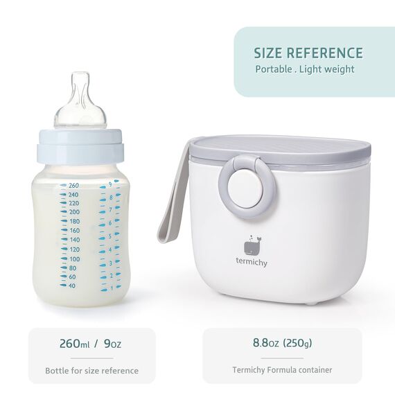 Termichy Milchpulver Portionierer, Milchpulver-Spender, 250g luftdichter tragbarer Milchpulver-Behälter für Reisen, mit Schaber und Löffel (Grau weiß, 2 Stücke)