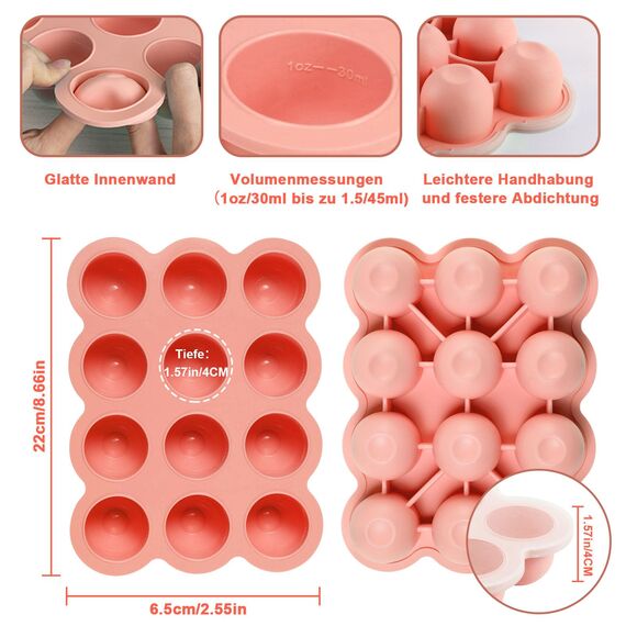 Aufbewahrung von Babynahrung aus Silikon, 12 x 45ml Babynahrung Einfrieren Behälte aus mit Silikon Deckel,BPA-frei,Perfekt für Hausgemachte Babynahrung, Gemüse, Eiswürfeln,Fruchtpüree und Muttermilch