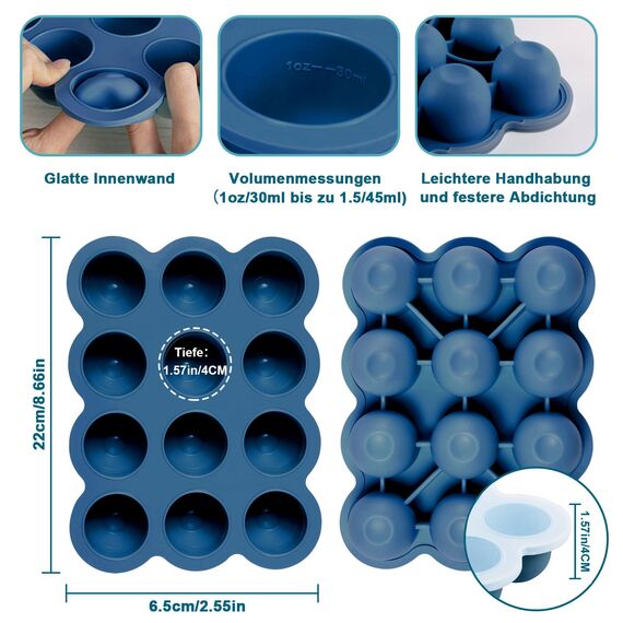 Aufbewahrung von Babynahrung aus Silikon, 12 x 45ml Babynahrung Einfrieren Behälte aus mit Silikon Deckel,BPA-frei,Perfekt für Hausgemachte Babynahrung, Gemüse, Eiswürfeln,Fruchtpüree und Muttermilch