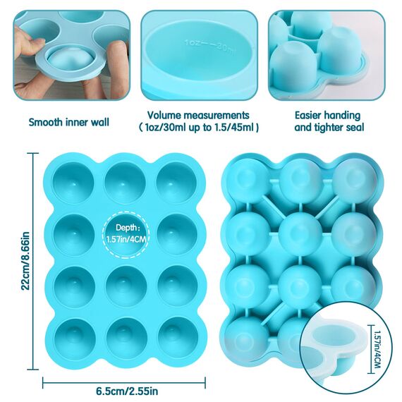 Aufbewahrung von Babynahrung aus Silikon,12 x 45ml Babynahrung Einfrieren Behälte aus mit Silikon Deckel,BPA-frei,Perfekt für Hausgemachte Babynahrung, Gemüse, Eiswürfeln,Fruchtpüree und Muttermilch