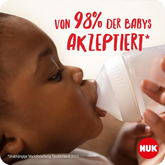 NUK Perfect Match Babyflasche | Ab 3 Monate | Passt sich dem Baby an | Temperature Control | Anti-Colic | 260 ml | BPA-frei | Silikontrinksauger, Medium | Regenbogen