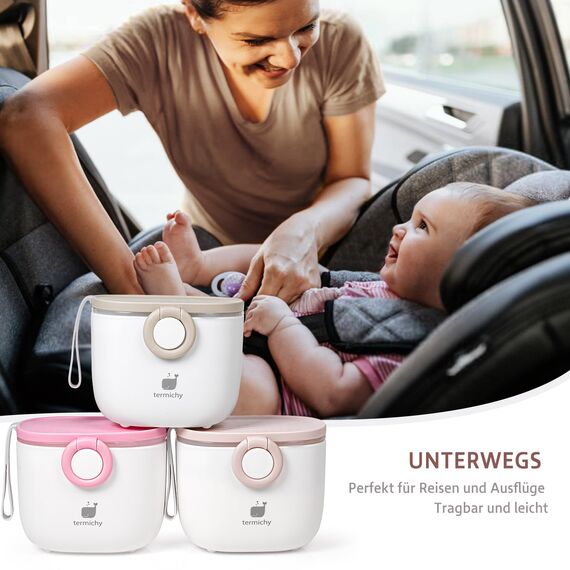 Milchpulver Portionierer baby, Termichy Milchpulver-Spender, 250g luftdichter tragbarer Milchpulver-Behälter für Reisen, mit Schaber und Löffel (Rosa und weiß,1 Stück)