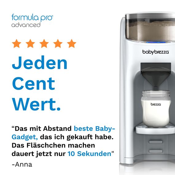 Baby Brezza Formula Pro Advanced – Automatischer Flaschenzubereiter – Mischt Milchpulver & Wasser perfekt – Mit 2 Milchpulvertrichtern (1 im Gerät, 1 extra) – 3 Temperaturen – BPA-frei – Weiß