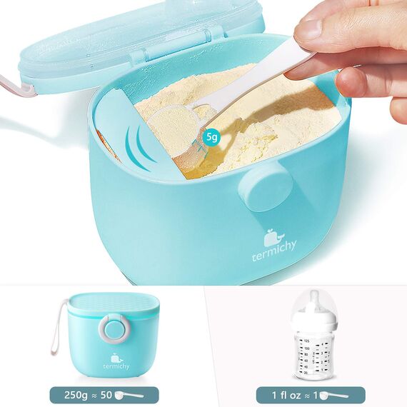 Milchpulver Portionierer, Termichy Milchpulver-Spender, 250g luftdichter tragbarer Milchpulver-Behälter für Reisen, mit Schaber und Löffel (Blau,1 Stück)