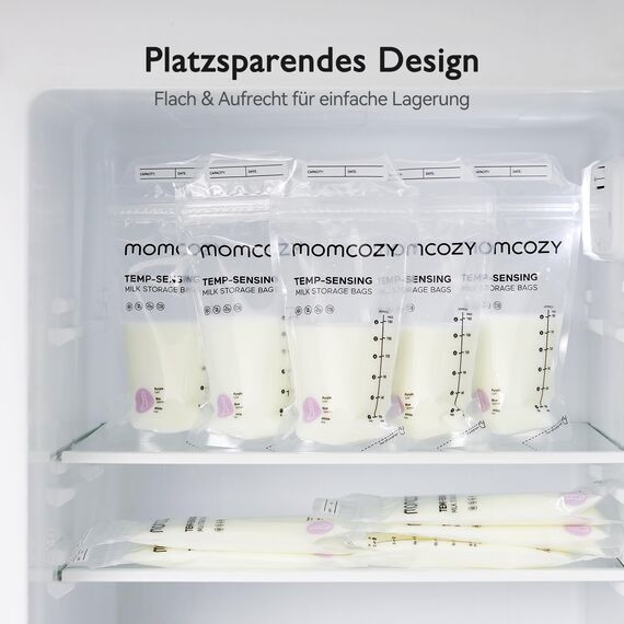 Momcozy Muttermilch-Aufbewahrungsbeutel, 200 Stück, Vorteilspack, Temp-Sensing Verfärbung, Milchaufbewahrungsbeutel zum Stillen, vorsterilisiert, hygienisch doppelt versiegelt, zum Einfrieren, 180 ml