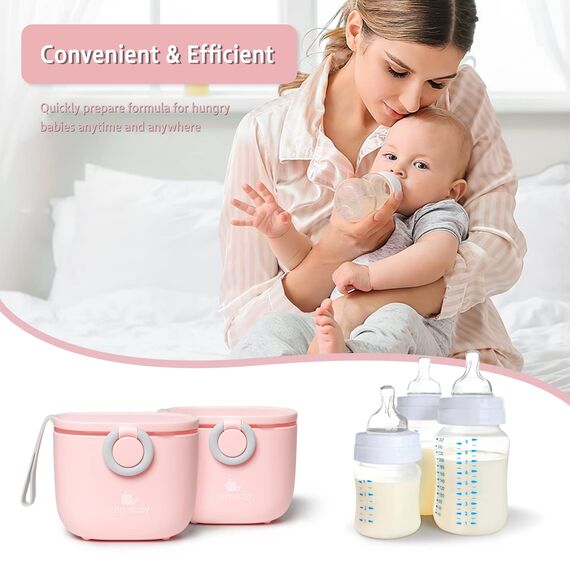 Termichy Milchpulver Portionierer, Milchpulver-Spender, 250g luftdichter tragbarer Milchpulver-Behälter für Reisen, mit Schaber und Löffel (Rosa, 2 Stücke)