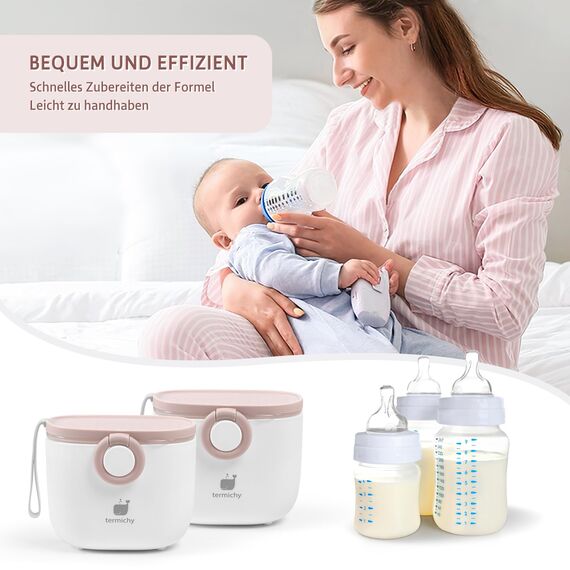 Milchpulver Portionierer baby, Termichy Milchpulver-Spender, 250g luftdichter tragbarer Milchpulver-Behälter für Reisen, mit Schaber und Löffel (Rosa und weiß,1 Stück)