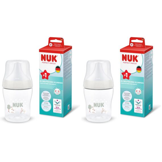 NUK Perfect Match Babyflasche | 0+ Monate | 150 ml | Anti-Kolik-Babyflasche | PP | Temperature Control Anzeige | Schafe | 1 Stück (Packung mit 2)