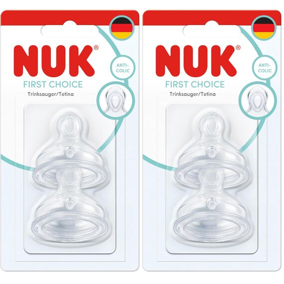 NUK First Choice Babyflaschensauger | Ab 6+ Monaten | Anti-Kolik-Flaschensauger | Silikon | Mittel | 2 Stück (Packung mit 2)