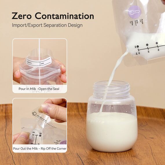 Momcozy Muttermilch-Aufbewahrungsbeutel, 120 Stück Temperaturfühlende Verfärbung, Einweg-Milch-Aufbewahrungstasche Mit 180 mL, Selbststehend, Auslaufsicher (Packung mit 2)