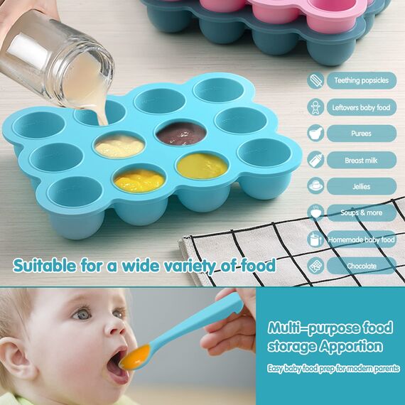 Aufbewahrung von Babynahrung aus Silikon,12 x 45ml Babynahrung Einfrieren Behälte aus mit Silikon Deckel,BPA-frei,Perfekt für Hausgemachte Babynahrung, Gemüse, Eiswürfeln,Fruchtpüree und Muttermilch