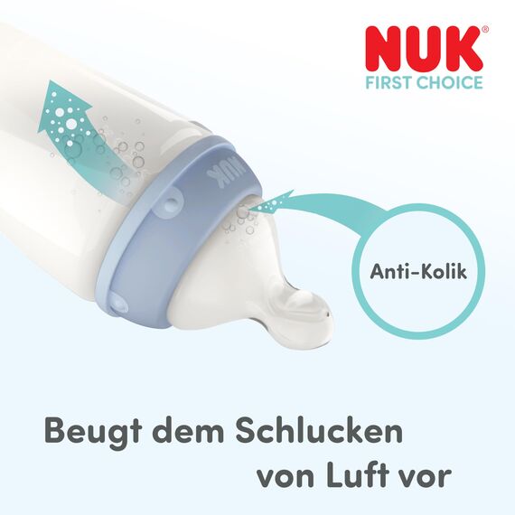 NUK First Choice Babyflaschensauger | Ab 6+ Monaten | Anti-Kolik-Flaschensauger | Silikon | Klein | 2 Stück