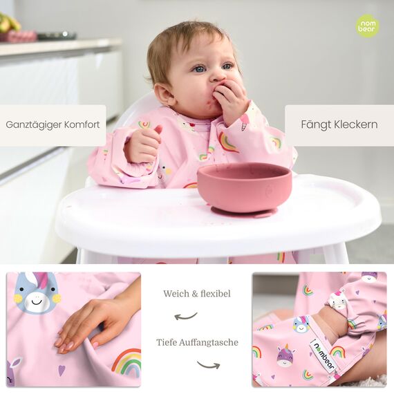 Nombear Baby Lätzchen mit Ärmeln für BLW (6 bis 24 Monate), 1 Packung - Wasserdichtes Ärmellätzchen Alternative zu Silikonlätzchen, Ganzkörper Lätzchen Baby, Babylatz Beikost Zubehör