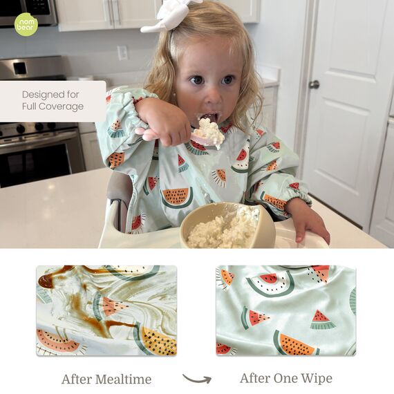 Nombear Baby Lätzchen mit Ärmeln für BLW (6 bis 24 Monate), 1 Packung - Wasserdichtes Ärmellätzchen Alternative zu Silikonlätzchen, Ganzkörper Lätzchen Baby, Babylatz Beikost Zubehör