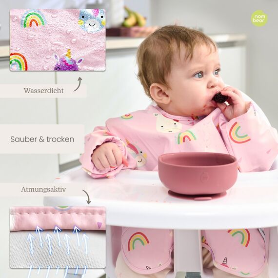 Nombear Baby Lätzchen mit Ärmeln für BLW (6 bis 24 Monate), 1 Packung - Wasserdichtes Ärmellätzchen Alternative zu Silikonlätzchen, Ganzkörper Lätzchen Baby, Babylatz Beikost Zubehör