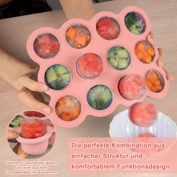 Aufbewahrung von Babynahrung aus Silikon, 12 x 45ml Babynahrung Einfrieren Behälte aus mit Silikon Deckel,BPA-frei,Perfekt für Hausgemachte Babynahrung, Gemüse, Eiswürfeln,Fruchtpüree und Muttermilch