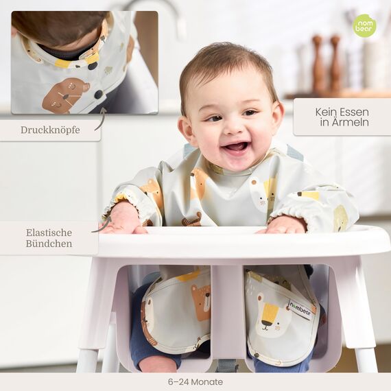 Nombear Baby Lätzchen mit Ärmeln für BLW (6 bis 24 Monate), 1 Packung - Wasserdichtes Ärmellätzchen Alternative zu Silikonlätzchen, Ganzkörper Lätzchen Baby, Babylatz Beikost Zubehör