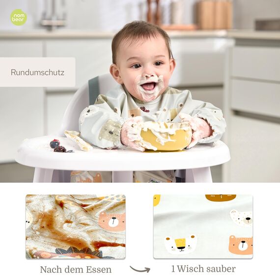 Nombear Baby Lätzchen mit Ärmeln für BLW (6 bis 24 Monate), 1 Packung - Wasserdichtes Ärmellätzchen Alternative zu Silikonlätzchen, Ganzkörper Lätzchen Baby, Babylatz Beikost Zubehör
