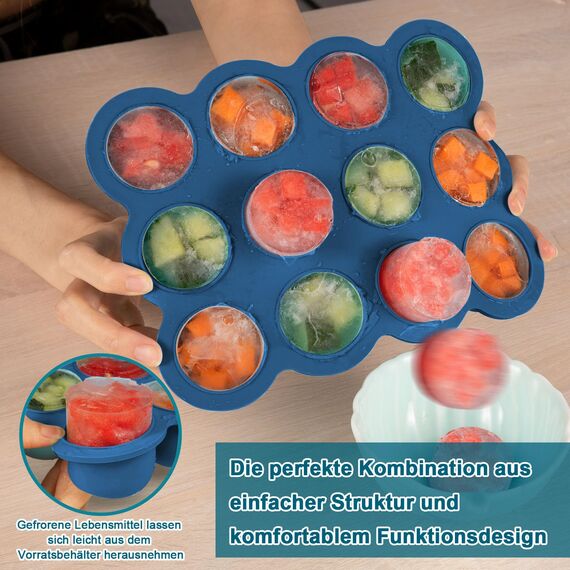 Aufbewahrung von Babynahrung aus Silikon, 12 x 45ml Babynahrung Einfrieren Behälte aus mit Silikon Deckel,BPA-frei,Perfekt für Hausgemachte Babynahrung, Gemüse, Eiswürfeln,Fruchtpüree und Muttermilch