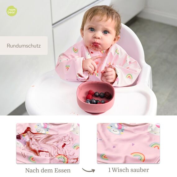 Nombear Baby Lätzchen mit Ärmeln für BLW (6 bis 24 Monate), 1 Packung - Wasserdichtes Ärmellätzchen Alternative zu Silikonlätzchen, Ganzkörper Lätzchen Baby, Babylatz Beikost Zubehör